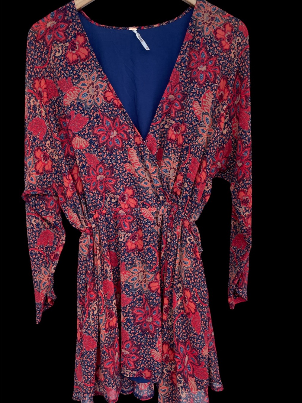 Free People Red and Navy Floral Wrap Dress
